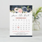 Save The Date Calendrier floral bleu bleu bleu rose bleu marine (Debout devant)