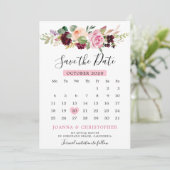 Save The Date Calendrier floral botanique rose prune violet roug (Debout devant)