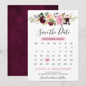 Save The Date Calendrier floral botanique rose prune violet roug (Devant / Derrière)