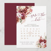 Save The Date Calendrier Floral Bourgogne & Blush (Devant / Derrière)