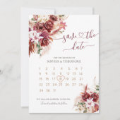 Save The Date Calendrier floral Bourgogne & Blush (Devant)