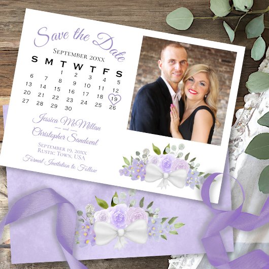 Save The Date Calendrier floral lavande rustique et mariage phot