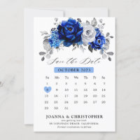 Calendrier floral métallisé bleu royal blanc argen