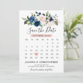 Save The Date Calendrier floral Rose Fushia Bleu Marine (Debout devant)