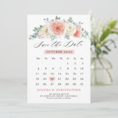 Save The Date Calendrier floral rose pastel aux pêches de la Sai (Debout devant)