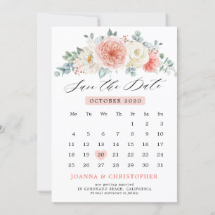 Save The Date Calendrier floral rose pastel aux pêches de la Sai