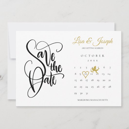 Save The Date Calendrier Gold Cupid Love Heart (Devant)