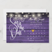 Save The Date Calendrier Gold Heart Rustic Purple Mariage bois (Devant)