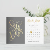 Save The Date Calendrier Gold Love Coeur QR Code Mariage (Debout devant)