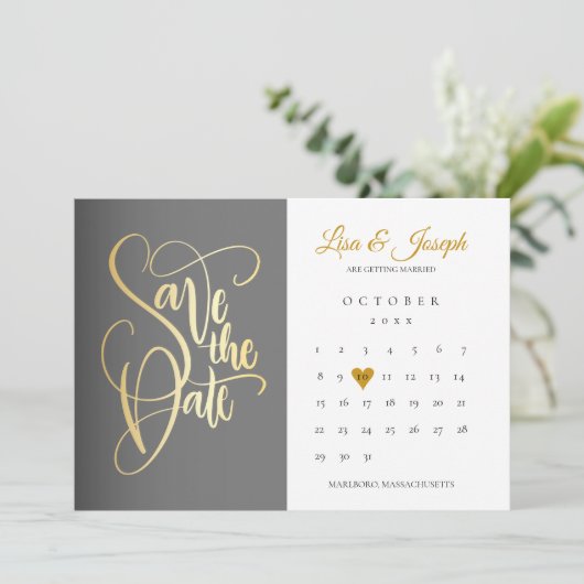 Save The Date Calendrier Gold Love Coeur QR Code Mariage (Debout devant)