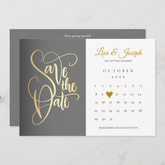 Save The Date Calendrier Gold Love Coeur QR Code Mariage (Devant / Derrière)