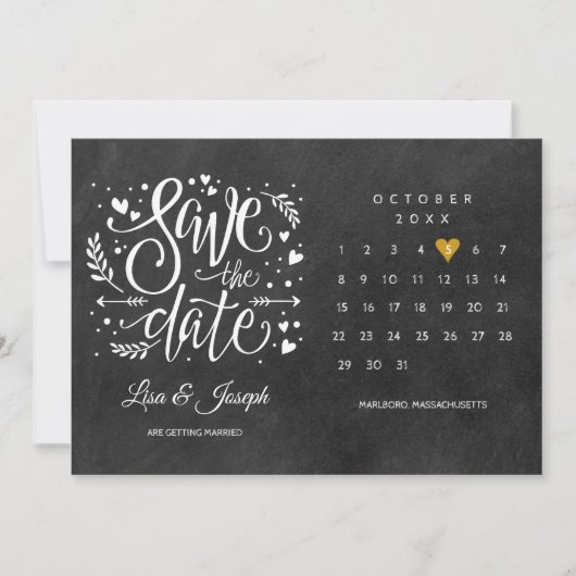 Save The Date Calendrier Gold Love Heart Chalkboard (Devant)