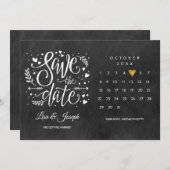 Save The Date Calendrier Gold Love Heart Chalkboard (Devant / Derrière)