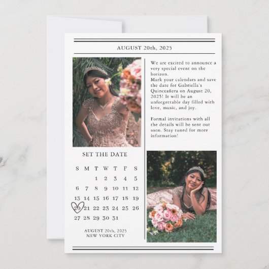 Save The Date Calendrier journal photo quinceañera (Dos)
