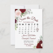 Save The Date Calendrier Mariage Boho élégant Floral Bourgogne (Devant)