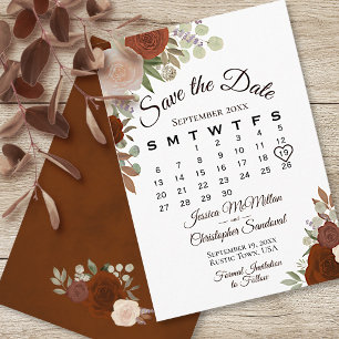 Save The Date Calendrier Mariage Boho élégant Floral Orange roui