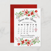 Save The Date Calendrier Mariage de fleurs d'aquarelle rouge (Devant / Derrière)