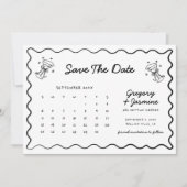 Save The Date Calendrier Mariage Dessiné à la Main et Doodle (Devant)