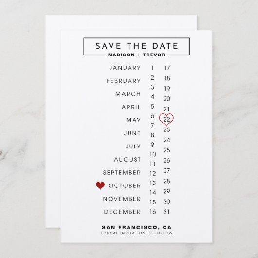 Save The Date Calendrier Mariage Enregistrer la date (Devant / Derrière)