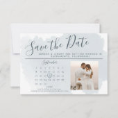 Save The Date Calendrier Mariage moderne Dusty Blue Watercolor (Devant)
