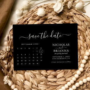 Save The Date Calendrier Mariage noir moderne minimaliste