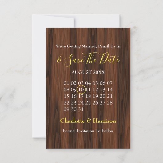 Save The Date Calendrier Mariage Tournesol Rustique Enregistrer (Devant)