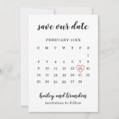 Save The Date Calendrier mignon Coeur rouge Mariage moderne (Devant)