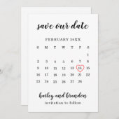 Save The Date Calendrier mignon Coeur rouge Mariage moderne (Devant / Derrière)