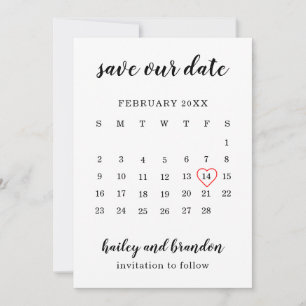 Save The Date Calendrier mignon Coeur rouge Mariage moderne