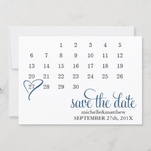 Save The Date Calendrier moderne Blue Heart Mariage Enregistrer 