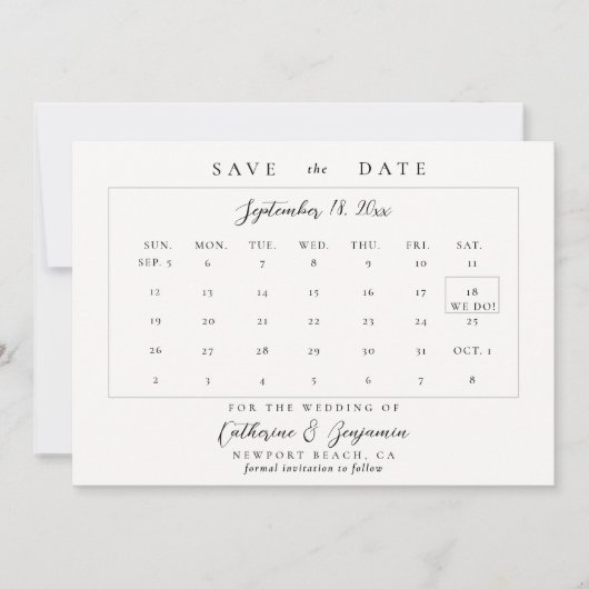 Save The Date Calendrier Moderne Calligraphie Élégant Mariage ph (Devant)