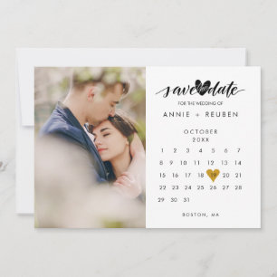 Save The Date Calendrier Moderne Elegant Gold Heart Mariage phot