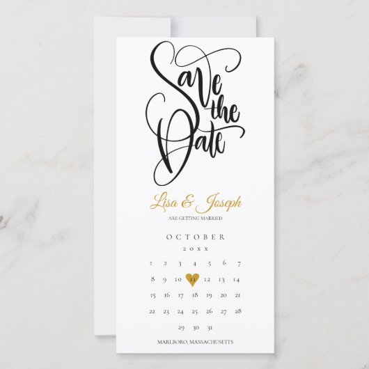 Save The Date Calendrier moderne Gold Love Heart (Devant)