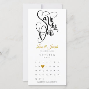 Save The Date Calendrier moderne Gold Love Heart