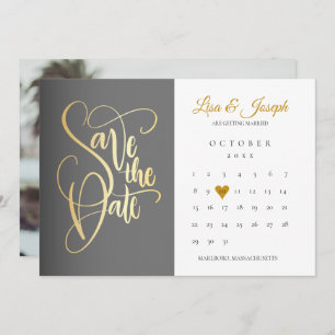 Save The Date Calendrier moderne Gold Love Heart Photo