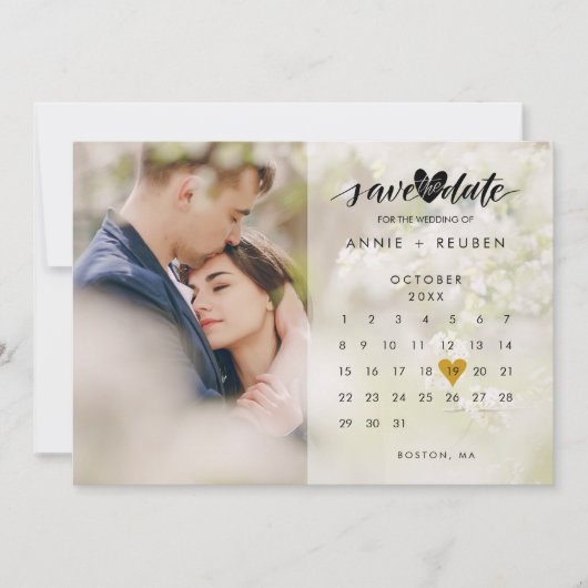 Save The Date Calendrier moderne Gold Love Heart Photo (Devant)