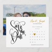 Save The Date Calendrier moderne Gold Love Heart Photo (Devant / Derrière)