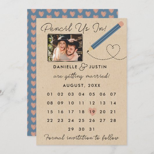 Save The Date Calendrier moderne "Pencil Us In" (Devant / Derrière)