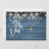 Save The Date Calendrier Or Cœur Rustique Bleu Bois Mariage (Devant)
