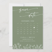 Save The Date Calendrier photo Boho Olive Wildflower avec code Q (Devant)