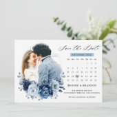 Save The Date Calendrier photo botanique marine ardoise bleue po (Debout devant)