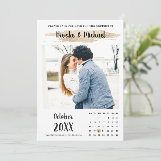 Save The Date Calendrier photo élégant unique et stylé (Debout devant)