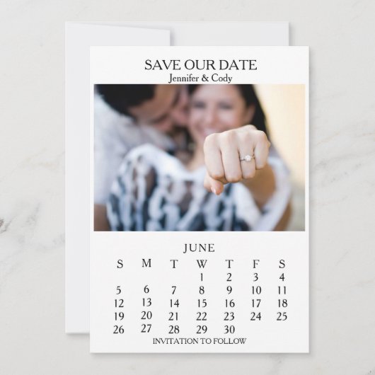 Save The Date Calendrier photo Mariage facile à lire (Devant)