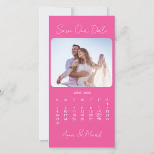 Save The Date Calendrier photo minimaliste élégant rose chaud