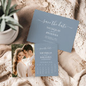 Save The Date Calendrier photo moderne élégant Dusty Blue Mariag