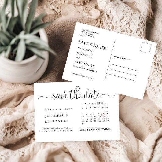 Save The Date Calendrier photo moderne élégant Mariage blanc