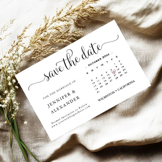 Save The Date Calendrier photo moderne élégant Mariage blanc