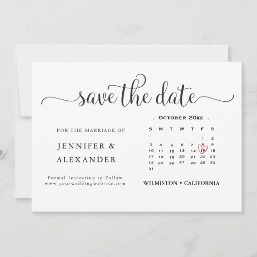 Save The Date Calendrier photo moderne élégant Mariage blanc (Devant)