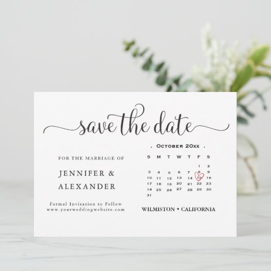 Save The Date Calendrier photo moderne élégant Mariage blanc (Debout devant)