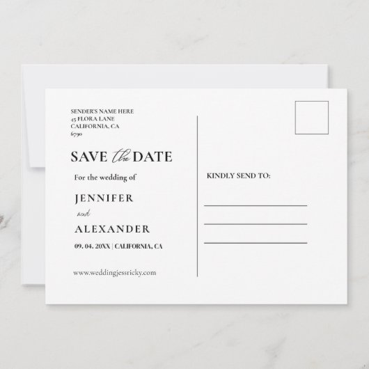 Save The Date Calendrier photo moderne élégant Mariage blanc (Dos)